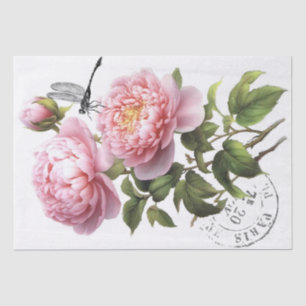 Papier Mousseline Fleur de pivoine rose Dragon Français Postmark Cra