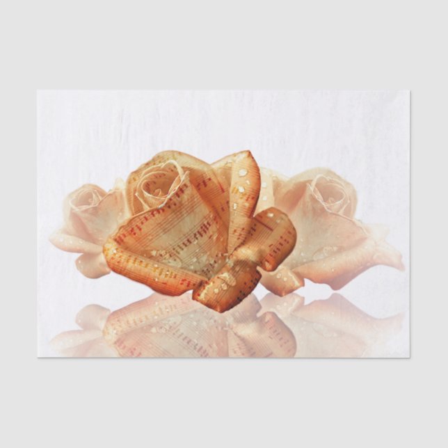 Papier Mousseline Fleur de Rose corail avec Partition (Recto)