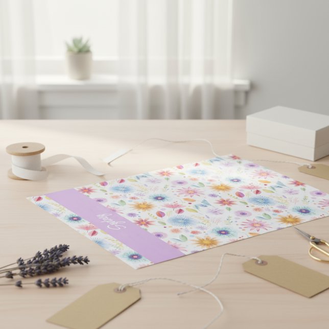 Papier Mousseline Fleur de sauvage personnalisée bleu violet rose  (Créateur téléchargé)