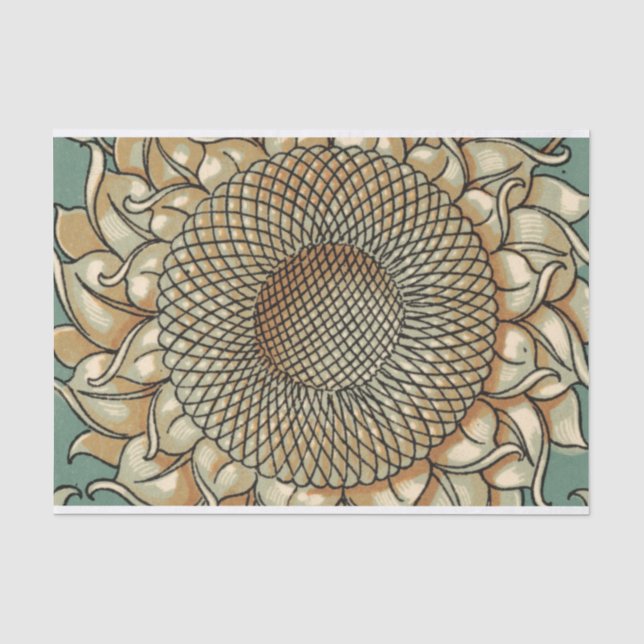Papier Mousseline Fleur de tournesol sur Arrière - plan bleu-vert (Recto)