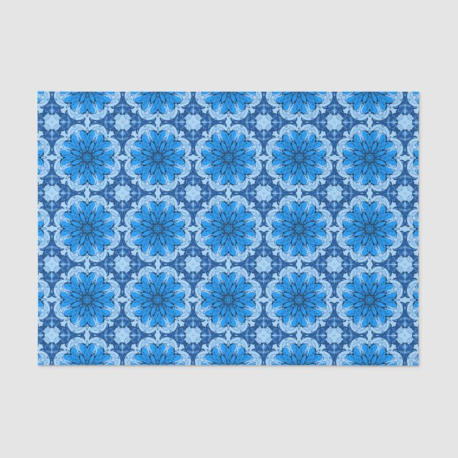 Papier Mousseline Fleur géométrique Motif en Cerulean & Bleu clair (Recto)