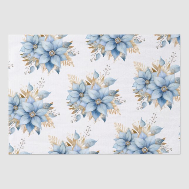 Papier Mousseline Fleur Icy Blue Gold Poinsettia Noël | Nom (Recto)