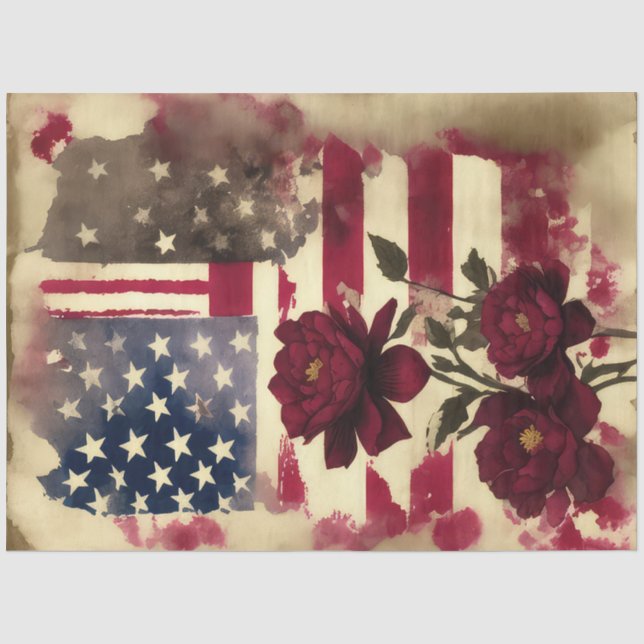 Papier Mousseline Fleur Peony 4 juillet Drapeau américain (Recto)