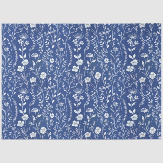 Papier Mousseline Fleur sauvage de la chinoiserie bleu et blanc (Recto)