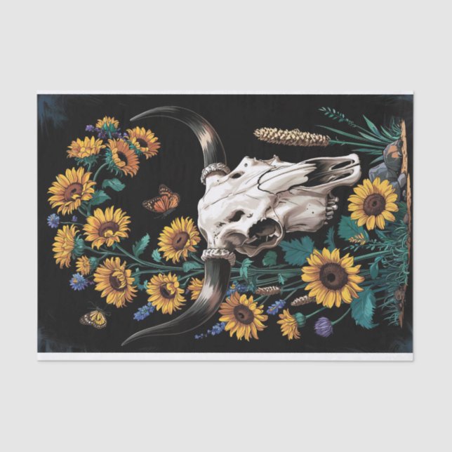 Papier Mousseline Fleur sauvage et Occident sauvage, Skull & Blooms  (Recto)