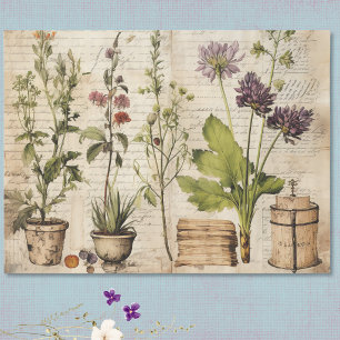 Papier Mousseline Fleur sauvage naturelle aquarelle vintage beige