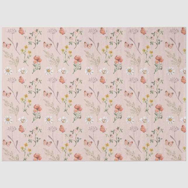 Papier Mousseline Fleur sauvage rose pâle (Recto)