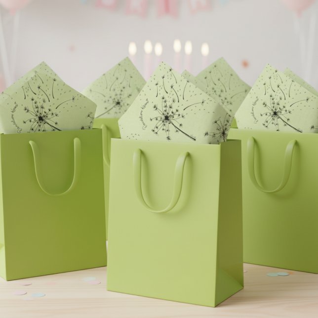 Papier Mousseline Fleur Sauvage Verte Délicate Pissenlit Baisers Flo (Elegant & Rustic Dandelion Kisses Nature Birthday Pastel Lime Green Dandelion Tissue Paper For Her)