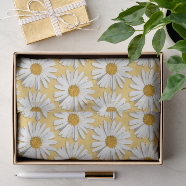 Papier Mousseline Fleur super Blanc Faisée Hippie Fleurs Jaune (Cadeau)