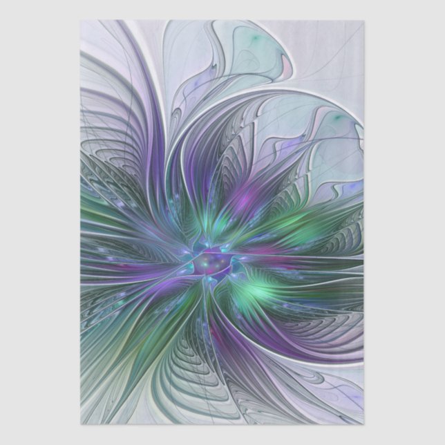 Papier Mousseline Fleur vert violet Art Abstrait moderne Fractal (Recto)