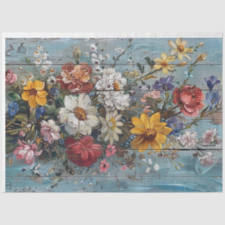 Papier Mousseline Fleur vintage sur Arrière - plan bleu usé