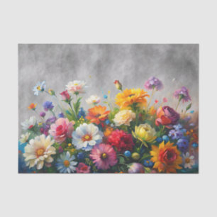 Papier Mousseline Fleurs 3D Colorées sur Fond Gris Charbon
