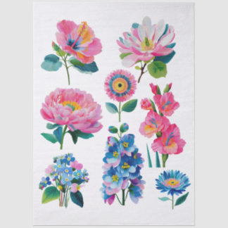 Papier Mousseline fleurs à l'aquarelle 