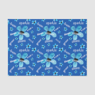 Papier Mousseline Fleurs à l'aquarelle bleue avec affirmations