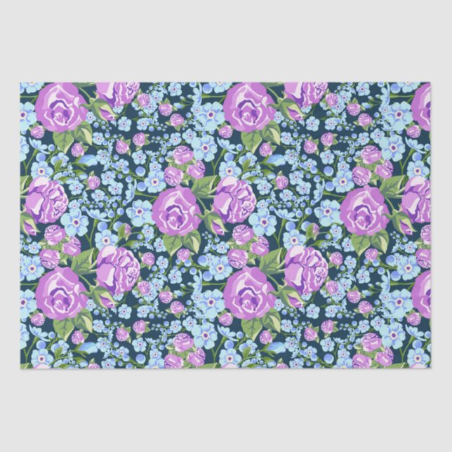 Papier Mousseline Fleurs à motifs floraux en fleurs bleues violettes (Recto)