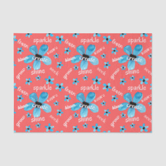 Papier Mousseline Fleurs aquarelles rouges et bleues avec affirmatio