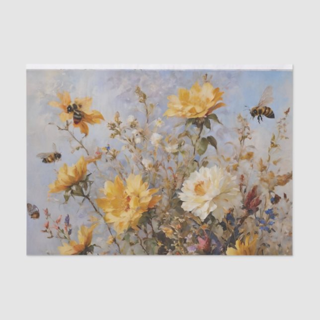 Papier Mousseline Fleurs avec abeilles Découpage (Recto)
