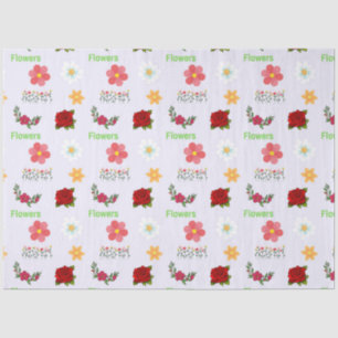 Papier Mousseline Fleurs avec motif de texte sur gris