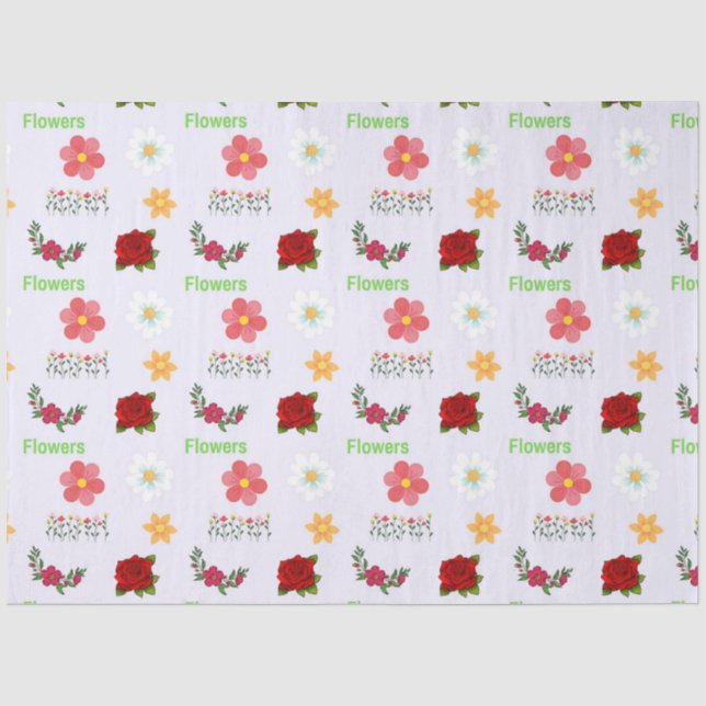 Papier Mousseline Fleurs avec motif de texte sur gris (Recto)
