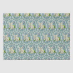 Papier Mousseline Fleurs blanches Lilac encadrées Vert Romantique