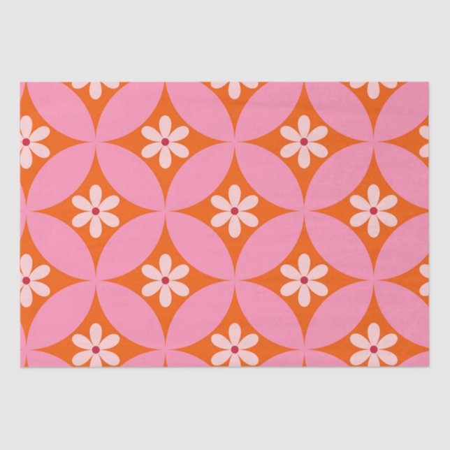 Papier Mousseline Fleurs blanches sur Motif des cercles roses du mil (Recto)