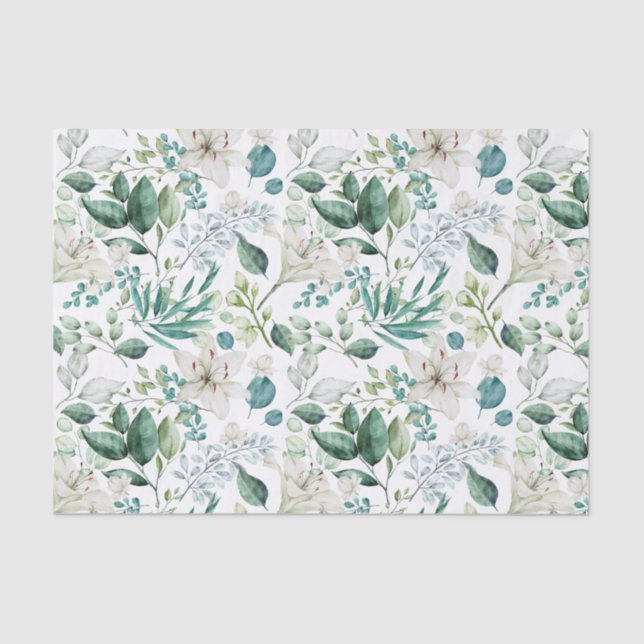 Papier Mousseline Fleurs blanches verdure Fête de mariage  (Recto)