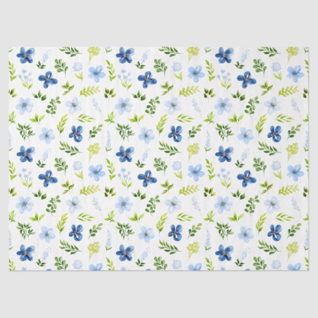 Papier Mousseline Fleurs bleu marine et bébé avec Motif de feuillage (Recto)