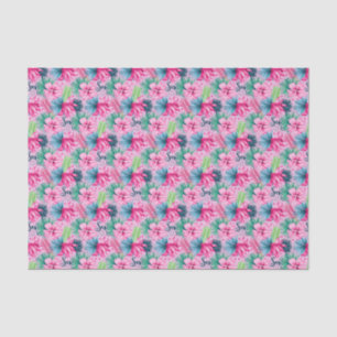 Papier Mousseline Fleurs bleu rose floral brillant Tropical