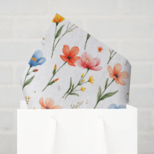 Papier Mousseline Fleurs Bleu Rouge Rose