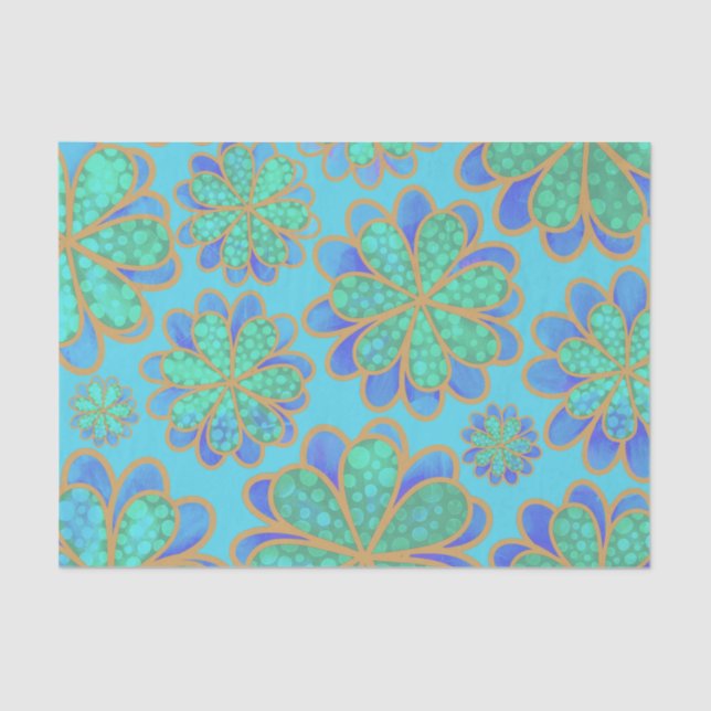 Papier Mousseline Fleurs bleues douces flottant dans une mer  (Recto)