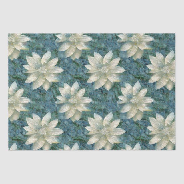 Papier Mousseline Fleurs bleues et blanches (Recto)