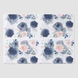 Papier Mousseline Fleurs bleues et roses rousses élégantes