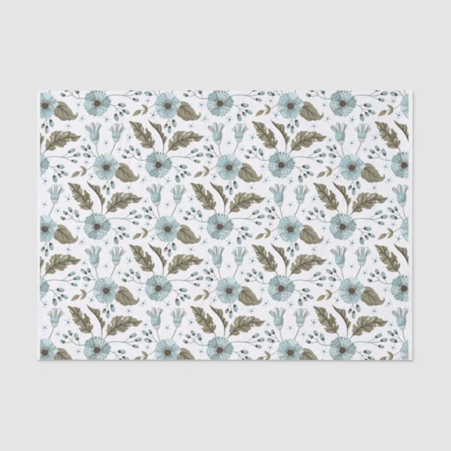 Papier Mousseline Fleurs bleues et vertes (Recto)