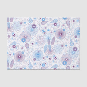 Papier Mousseline Fleurs bleues et violettes Élégant Motif Outline