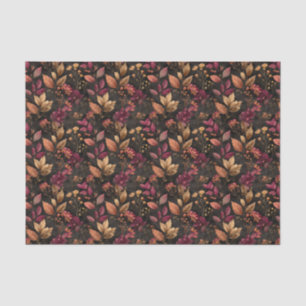Papier Mousseline Fleurs botaniques aquarelle noir or Bourgogne 
