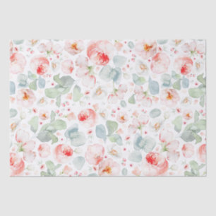 Papier Mousseline Fleurs botaniques aquarelle rose clair 