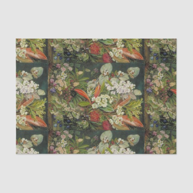 Papier Mousseline Fleurs botaniques sur Arrière - plan foncé (Recto)