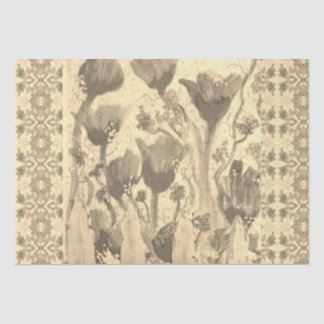 Papier Mousseline Fleurs clôturées Sepia