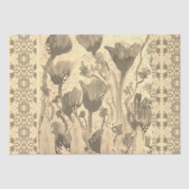 Papier Mousseline Fleurs clôturées Sepia (Recto)