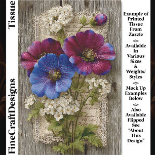 Papier Mousseline Fleurs Colorées, Dentelle, Bois Rustique DS5R Déco