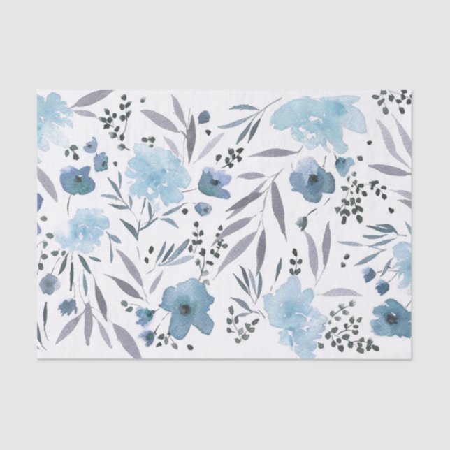 Papier Mousseline fleurs d'aquarelle bleue motif (Recto)