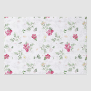 Papier Mousseline Fleurs d'aquarelle de Noël rose, vert, blanc