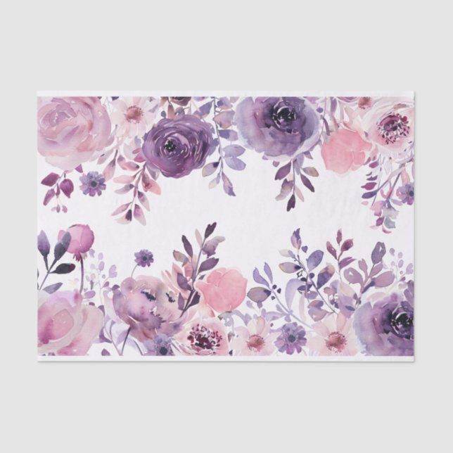 Papier Mousseline Fleurs d'aquarelle en Découpage rose et violet (Recto)