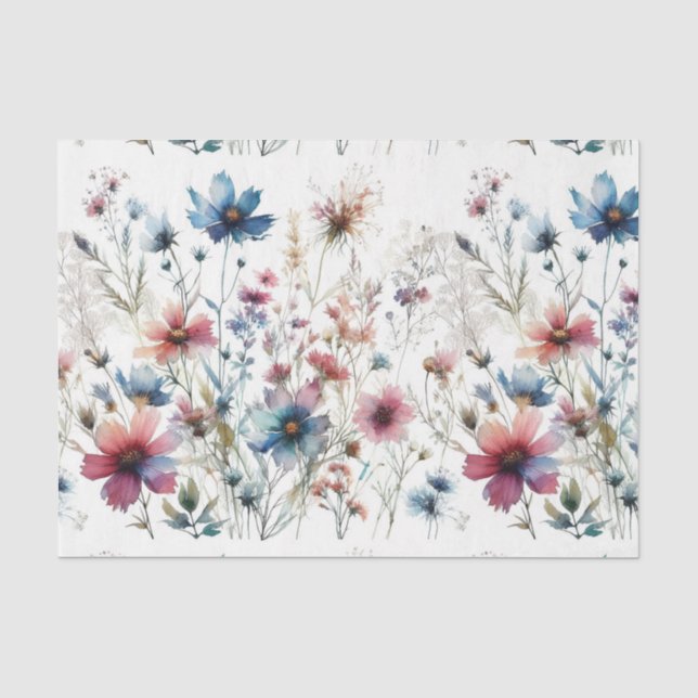 Papier Mousseline Fleurs d'aquarelle Encre d'alcool Floral (Recto)