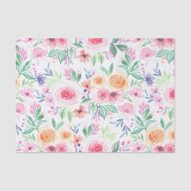 Papier Mousseline Fleurs d'aquarelle et feuilles (Recto)