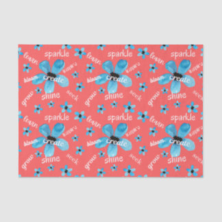 Papier Mousseline Fleurs d'aquarelle rouge et bleu avec Affirmations