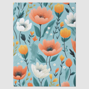 Papier Mousseline Fleurs d'art colorées-aqua, blanc, pêche, jaune,