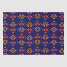 Fleurs d'art folklorique vintages Bleu de marine c