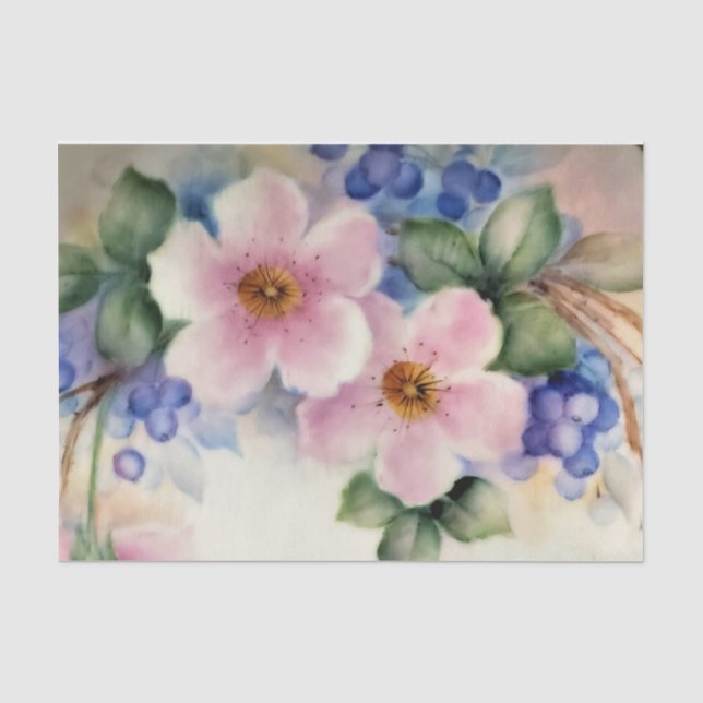 Papier Mousseline Fleurs de cerisiers et bleuets Papier Tissu (Recto)