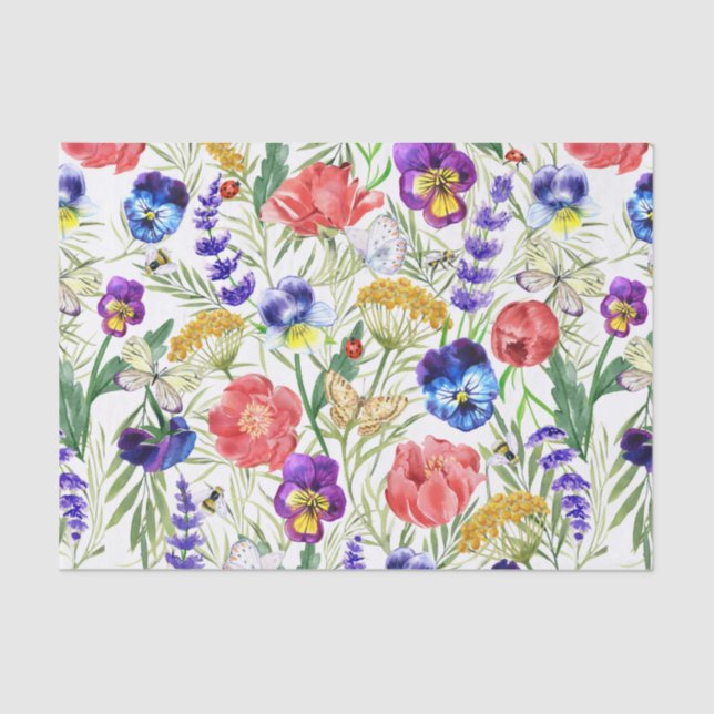 Papier Mousseline Fleurs de champ sauvage colorées uniques Motif de  (Recto)